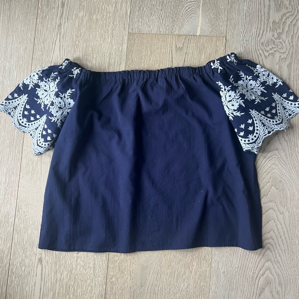 Navy Blue Top with White Embroidery